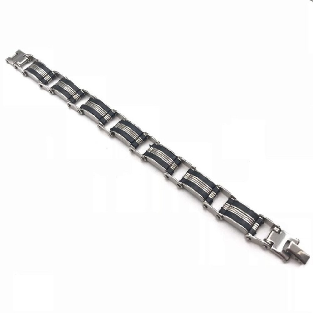 Stainless Steel & Black‎ Link Bracelet
